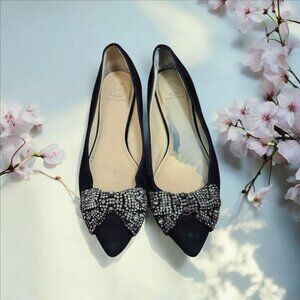 Tory Burch Black Sliver Rhinestone Bow Flats Women Size 8.5 M